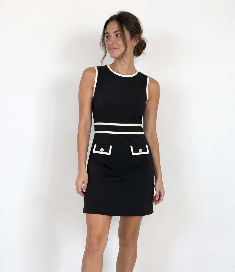 Karl Lagerfeld Black White Mini Dress Contrast Trim Mod Workwear Cocktail Size 8